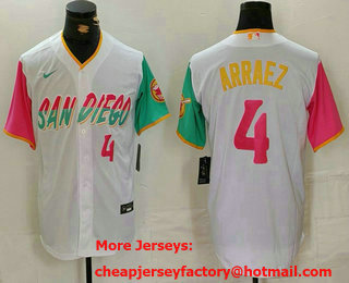 Men's San Diego Padres #4 Luis Arraez Number White 2023 City Connect Cool Base Stitched Jersey