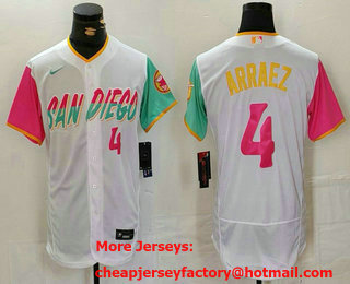 Men's San Diego Padres #4 Luis Arraez Number White 2023 City Connect Flex Base Stitched Jersey