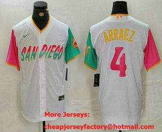 Men's San Diego Padres #4 Luis Arraez White 2023 City Connect Cool Base Stitched Jersey