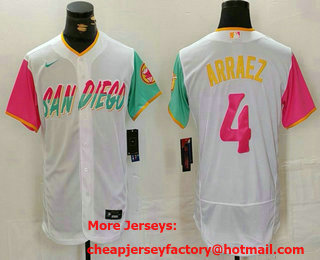 Men's San Diego Padres #4 Luis Arraez White 2023 City Connect Flex Base Stitched Jersey