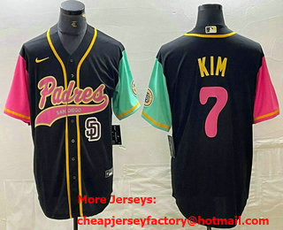 Men's San Diego Padres #7 Ha Seong Kim Black NEW 2023 City Connect Cool Base Stitched Jersey 01