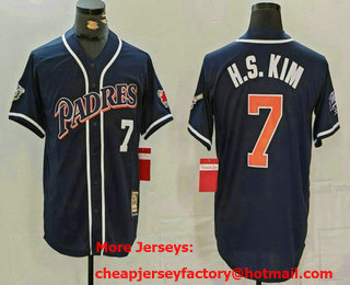Men's San Diego Padres #7 Ha Seong Kim Navy Player Number Cooperstown Cool Base Jersey