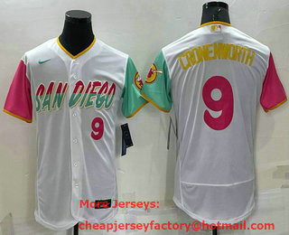 Men's San Diego Padres #9 Jake Cronenworth Number White 2022 City Connect Flex Base Stitched Jersey