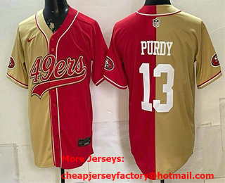 Men's San Francisco 49ers #13 Brock Purdy Gold Red Split Stitched Jersey
