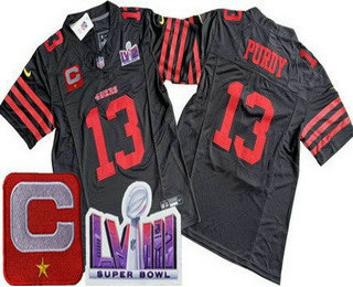 Men's San Francisco 49ers #13 Brock Purdy Limited Black C Patch LVIII Super Bowl FUSE Vapor Jersey