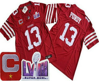 Men's San Francisco 49ers #13 Brock Purdy Limited Red C Patch LVIII Super Bowl FUSE Vapor Jersey