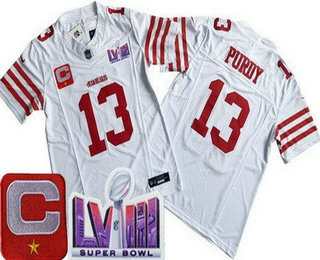 Men's San Francisco 49ers #13 Brock Purdy Limited White C Patch LVIII Super Bowl FUSE Vapor Jersey
