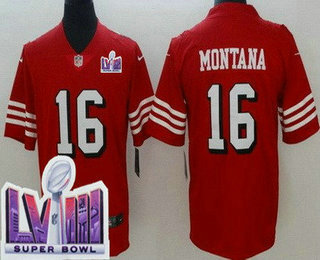 Men's San Francisco 49ers #16 Joe Montana Limited Red Alternate LVIII Super Bowl Vapor Jersey