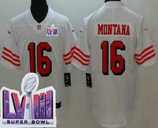 Men's San Francisco 49ers #16 Joe Montana Limited White Throwback LVIII Super Bowl Vapor Jersey