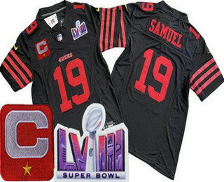 Men's San Francisco 49ers #19 Deebo Samuel Limited Black C Patch LVIII Super Bowl FUSE Vapor Jersey