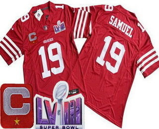 Men's San Francisco 49ers #19 Deebo Samuel Limited Red C Patch LVIII Super Bowl FUSE Vapor Jersey