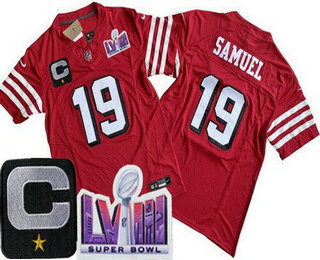 Men's San Francisco 49ers #19 Deebo Samuel Limited Red Throwback C Patch LVIII Super Bowl FUSE Vapor Jersey