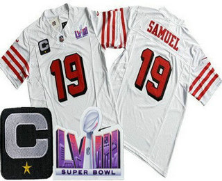 Men's San Francisco 49ers #19 Deebo Samuel Limited White Throwback C Patch LVIII Super Bowl FUSE Vapor Jersey