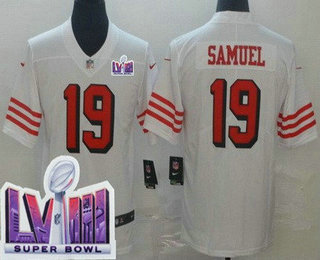 Men's San Francisco 49ers #19 Deebo Samuel Limited White Throwback LVIII Super Bowl Vapor Jersey