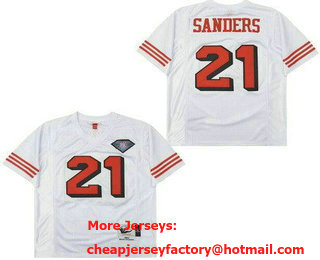 Men's San Francisco 49ers #21 Deion Sanders White 75th 1994 Throwback Jersey