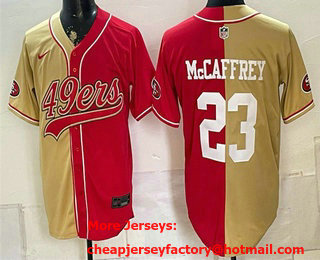 Men's San Francisco 49ers #23 Christian McCaffrey Gold Red Split Stitched Jersey
