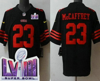 Men's San Francisco 49ers #23 Christian McCaffrey Limited Black LVIII Super Bowl Vapor Jersey