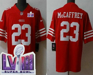 Men's San Francisco 49ers #23 Christian McCaffrey Limited Red LVIII Super Bowl Vapor Jersey