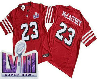 Men's San Francisco 49ers #23 Christian McCaffrey Limited Red Throwback FUSE LVIII Super Bowl Vapor Jersey