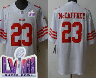 Men's San Francisco 49ers #23 Christian McCaffrey Limited White LVIII Super Bowl Vapor Jersey