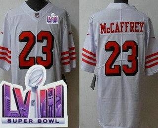 Men's San Francisco 49ers #23 Christian McCaffrey Limited White Throwback LVIII Super Bowl Vapor Jersey