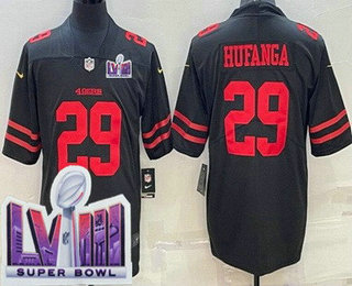 Men's San Francisco 49ers #29 Talanoa Hufanga Limited Black LVIII Super Bowl Vapor Jersey