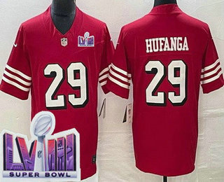 Men's San Francisco 49ers #29 Talanoa Hufanga Limited Red Throwback FUSE LVIII Super Bowl Vapor Jersey
