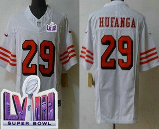 Men's San Francisco 49ers #29 Talanoa Hufanga Limited White Throwback FUSE LVIII Super Bowl Vapor Jersey