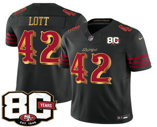 Men's San Francisco 49ers #42 Ronnie Lott Limited Black 80th Anniversary Rivalries FUSE Vapor Jersey