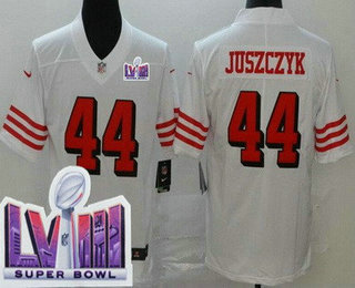 Men's San Francisco 49ers #44 Kyle Juszczyk Limited White Throwback LVIII Super Bowl Vapor Jersey