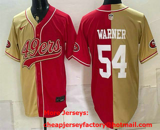 Men's San Francisco 49ers #54 Fred Warner Gold Red Split Stitched Jersey