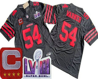 Men's San Francisco 49ers #54 Fred Warner Limited Black C Patch LVIII Super Bowl FUSE Vapor Jersey