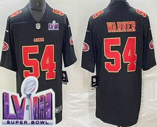 Men's San Francisco 49ers #54 Fred Warner Limited Black Fashion LVIII Super Bowl Vapor Jersey