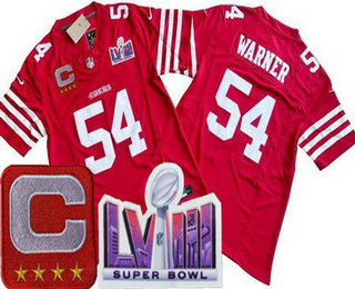 Men's San Francisco 49ers #54 Fred Warner Limited Red C Patch LVIII Super Bowl FUSE Vapor Jersey