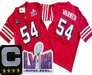 Men's San Francisco 49ers #54 Fred Warner Limited Red Throwback C Patch LVIII Super Bowl FUSE Vapor Jersey