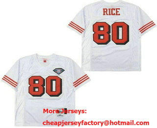 Men's San Francisco 49ers #80 Jerry Rice White 75th 1994 Throwback Jersey