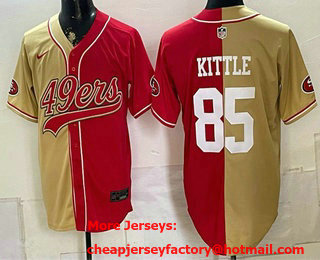 Men's San Francisco 49ers #85 George kittle Gold Red Split Stitched Jersey
