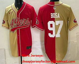 Men's San Francisco 49ers #97 Nick Bosa Gold Red Split Stitched Jersey