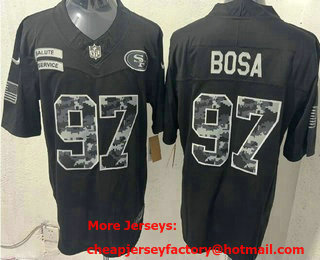 Men's San Francisco 49ers #97 Nick Bosa Limited Black FUSE 2026 Salute To Service Jersey