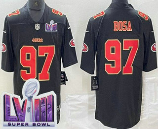 Men's San Francisco 49ers #97 Nick Bosa Limited Black Fashion LVIII Super Bowl Vapor Jerse