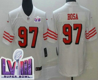 Men's San Francisco 49ers #97 Nick Bosa Limited White Throwback LVIII Super Bowl Vapor Jersey