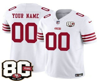 Men's San Francisco 49ers Active Player Custom Limited White 80th Anniversary Patch FUSE Vapor Jersey