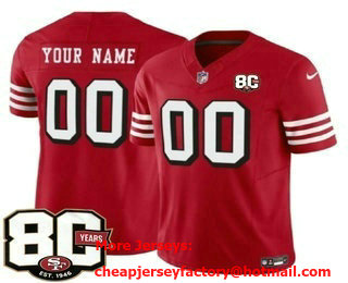 Men's San Francisco 49ers Active Player Custom Red Alternate 80th Patch 2026 FUSE Vapor Limited Stitched Jersey