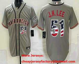 Men's San Francisco Giants #51 Jung Hoo Lee Grey 2026 USA 250 Fourth of July Stitched Jersey