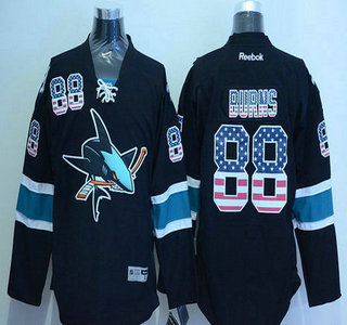 Men's San Jose Sharks #88 Brent Burns Black USA Flag Hockey Jersey