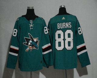 Men's San Jose Sharks #88 Brent Burns Teal Green With Handwork Sequin Fashion Team Logo Home 2017-2018 Hockey Stitched NHL Jersey