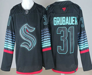 Men's Seattle Kraken #31 Philipp Grubauer Black Alternate Authentic Jersey