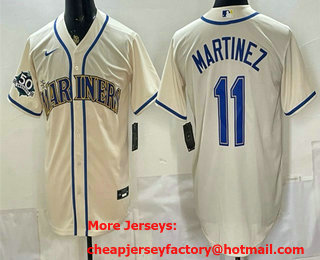 Men's Seattle Mariners #11 Edgar Martinez Cream 50th Anniversary Patch Stitched Baseball Jersey