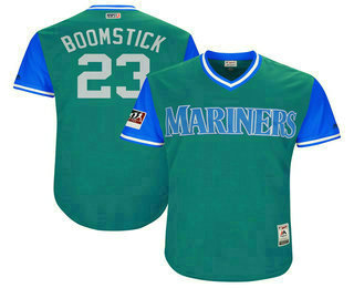 Men's Seattle Mariners #23 Nelson Cruz Boomstick Majestic Aqua-Light Blue 2018 Players' Weekend Authentic Jersey