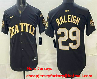 Men's Seattle Mariners #29 Cal Raleigh Black Gold Limited Jersey